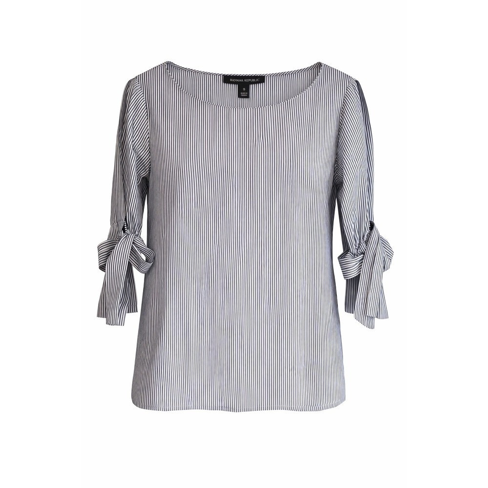 NWT Banana Republic Blue White Stripe Bow Sleeve Blouse Small Preppy MSRP $58